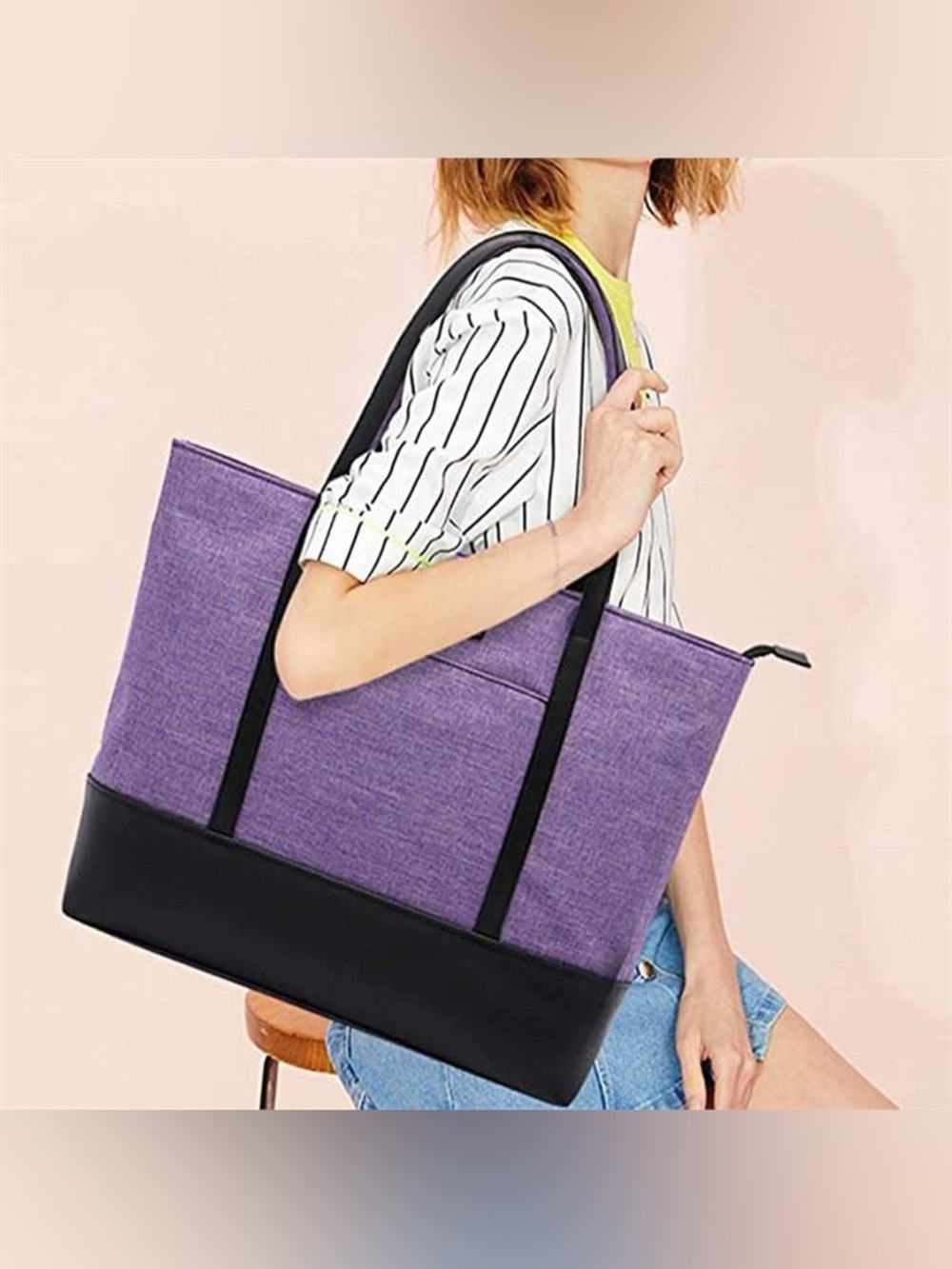 Sunny Snowy  Tote Laptop beach bag black leather